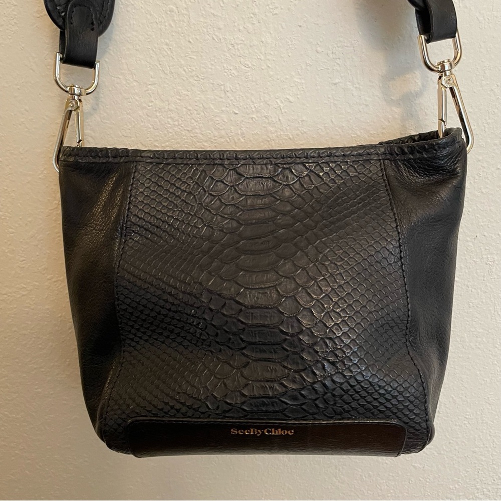 See By Chloe Black Crossbody Purse‎ Leather Python Embossed